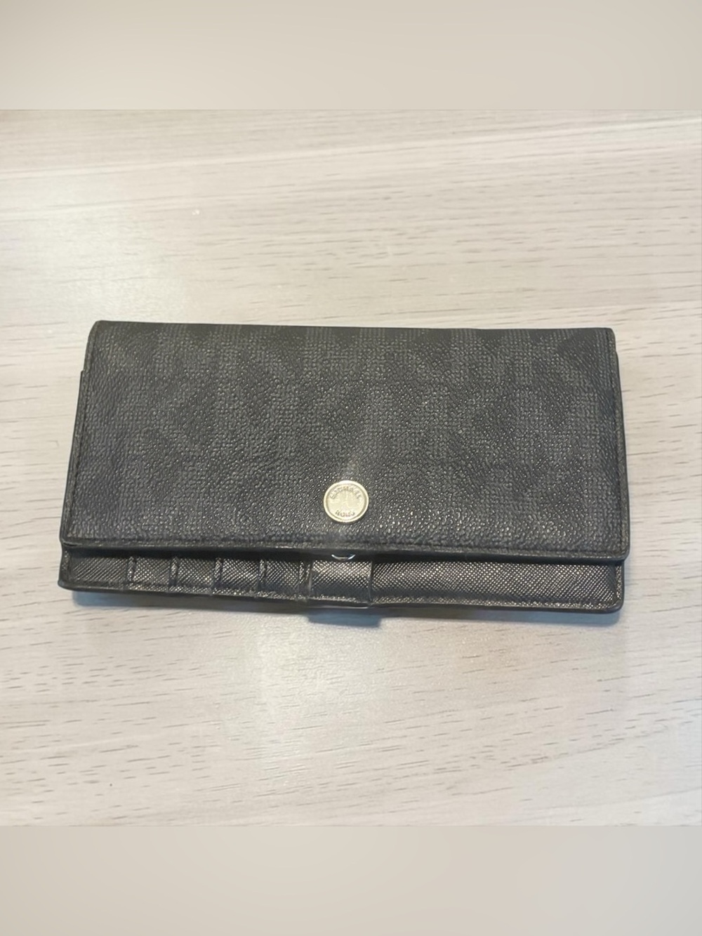 Michael Kors Black Leather Continental Wallet with Gold-Tone Logo